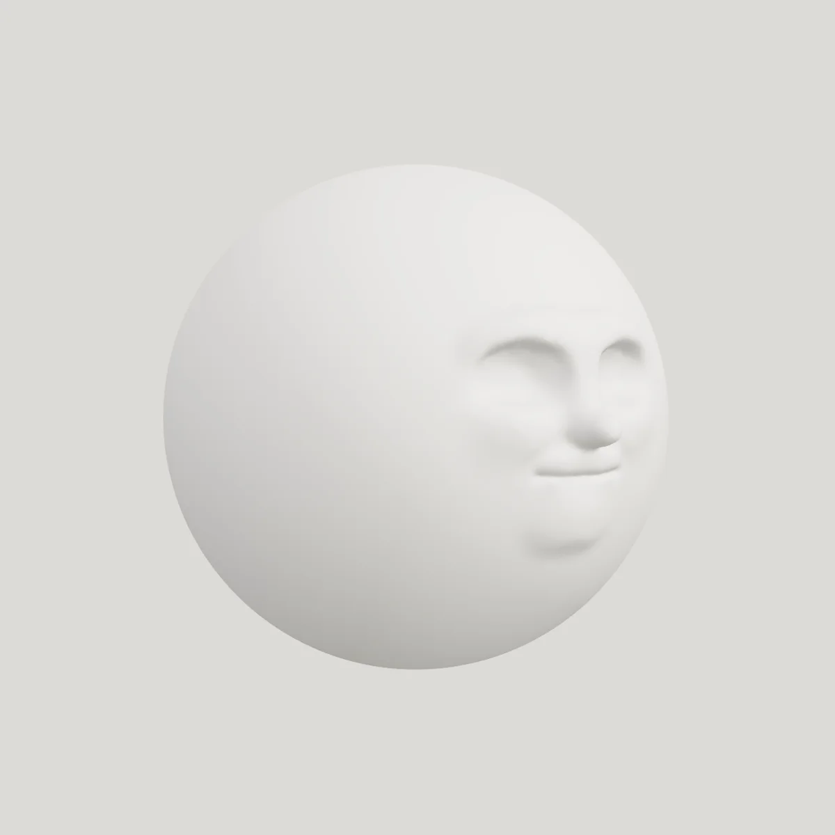 The same clay head in white plaster, turned to a three-quarter view